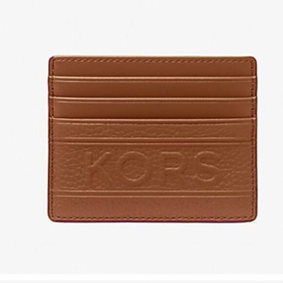 NWT Michael Kors Hudson Embossed Pebbled Leather Tall Card Case-Luggage (Brown) - Picture 1 of 4